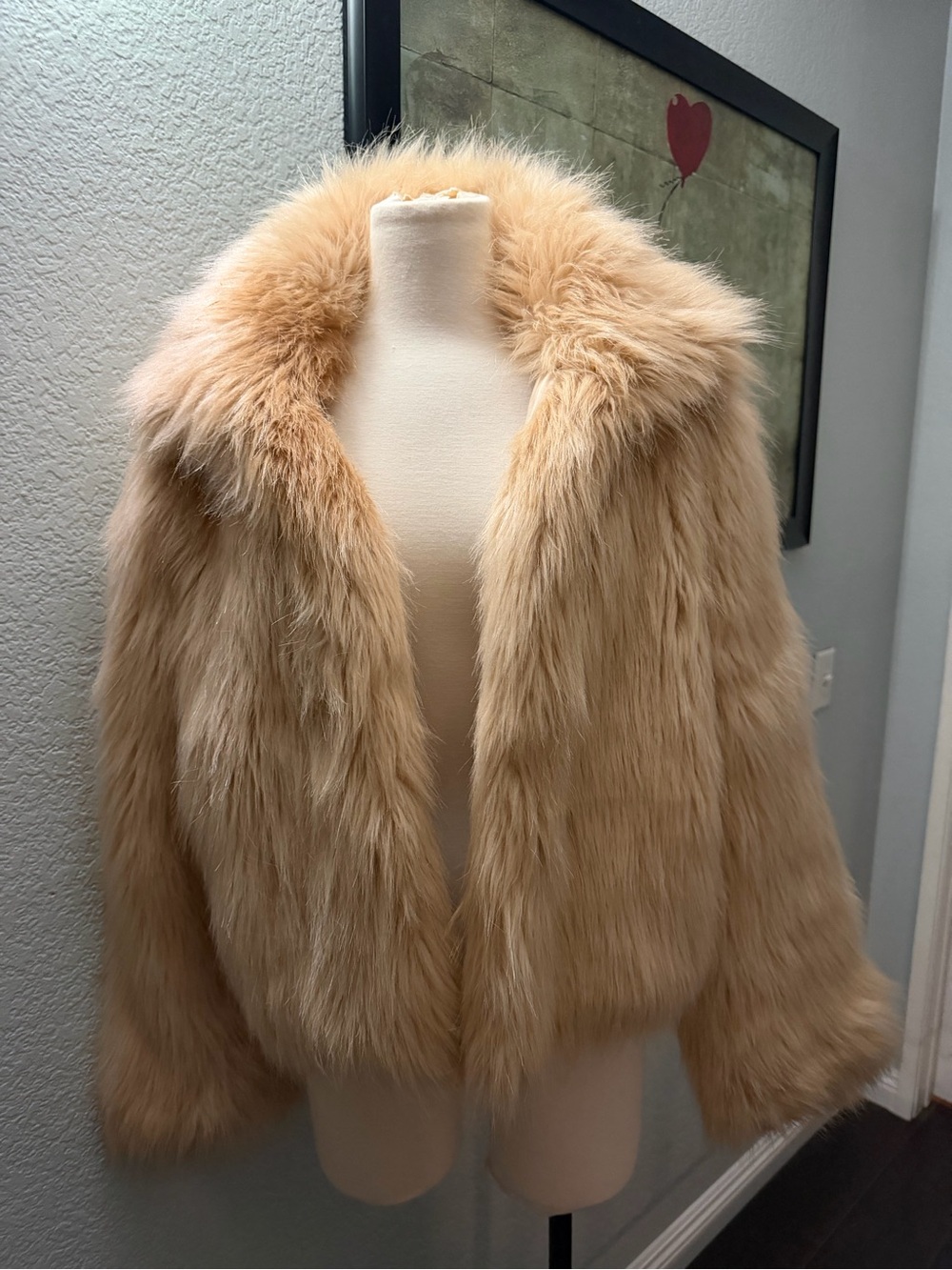 Plush Faux Fur Cropped Jacket in Light Beige